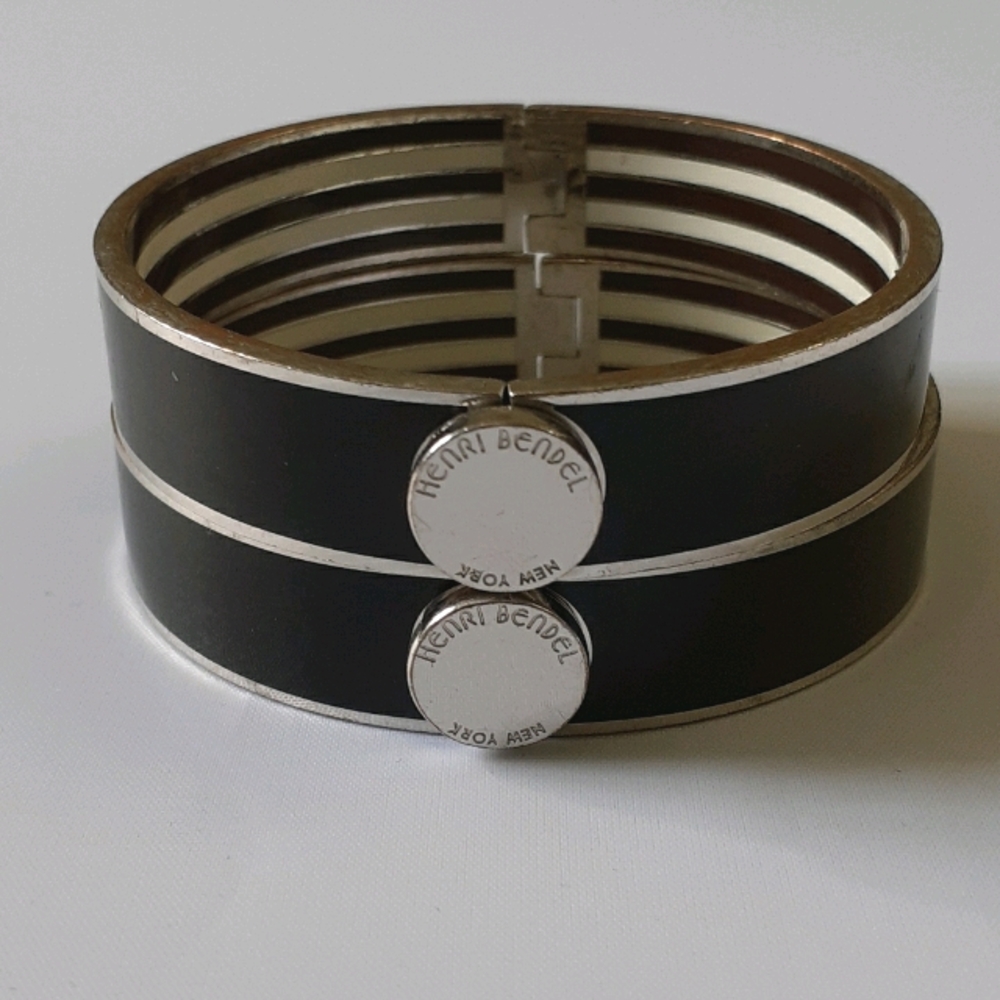 2 Silver Black Silver Henri Bendel NY Bracelets Bangles